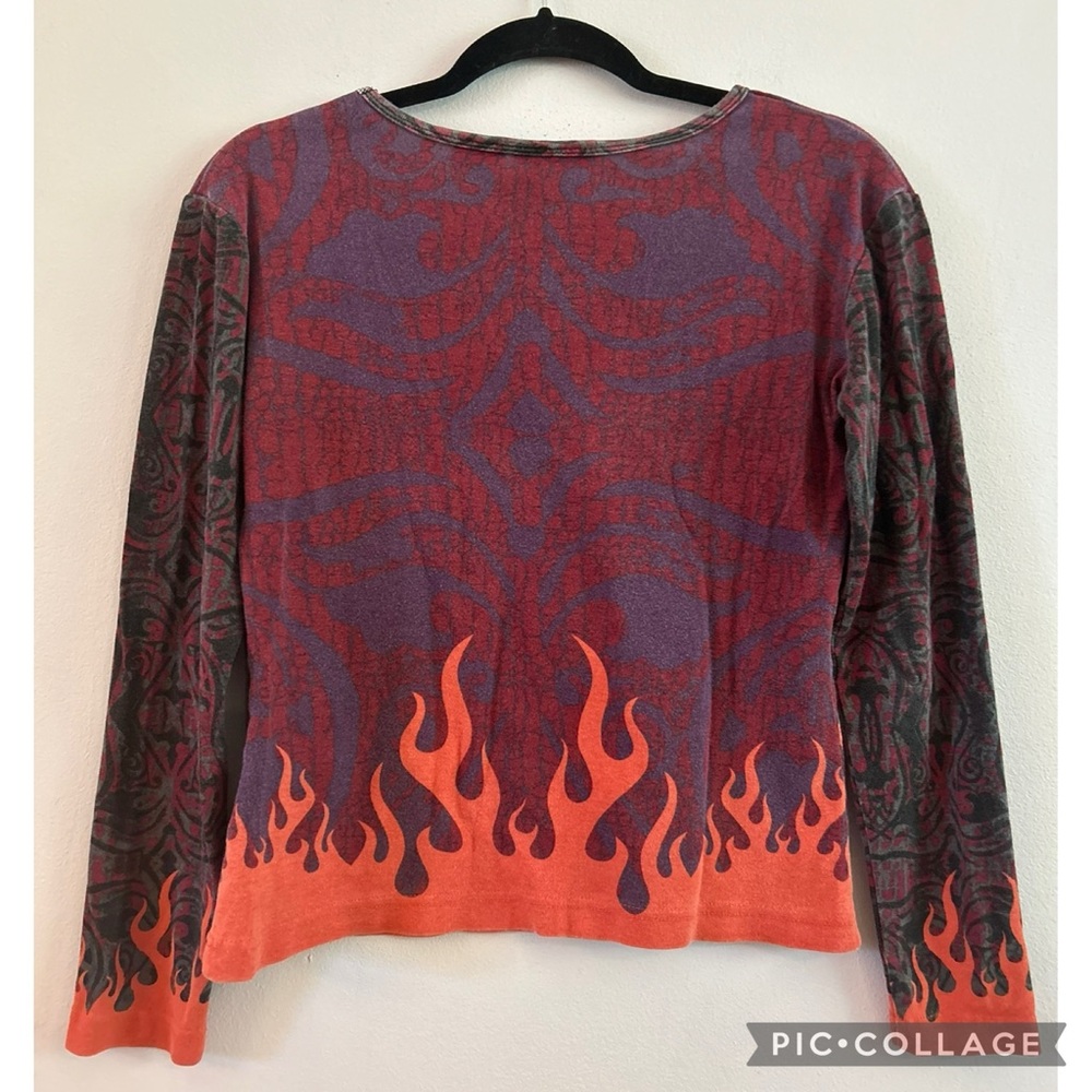 Vintage Y2K Harley Davidson AOP Studded Eagle Flames Long Sleeve Tee S - Picture 6 of 9